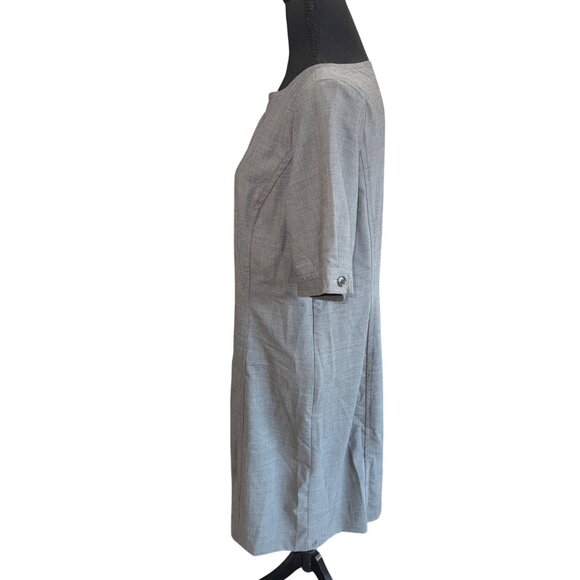 Lands End Gray Short Sleeve Sheath Modest Dress 12 Wool Blend Lined Minimalist - Picture 5 of 11